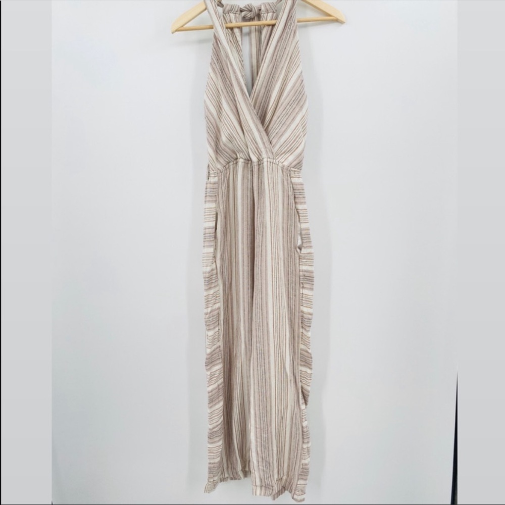 Indigo Rein Striped Key Hole Jumpsuit Linen Size M